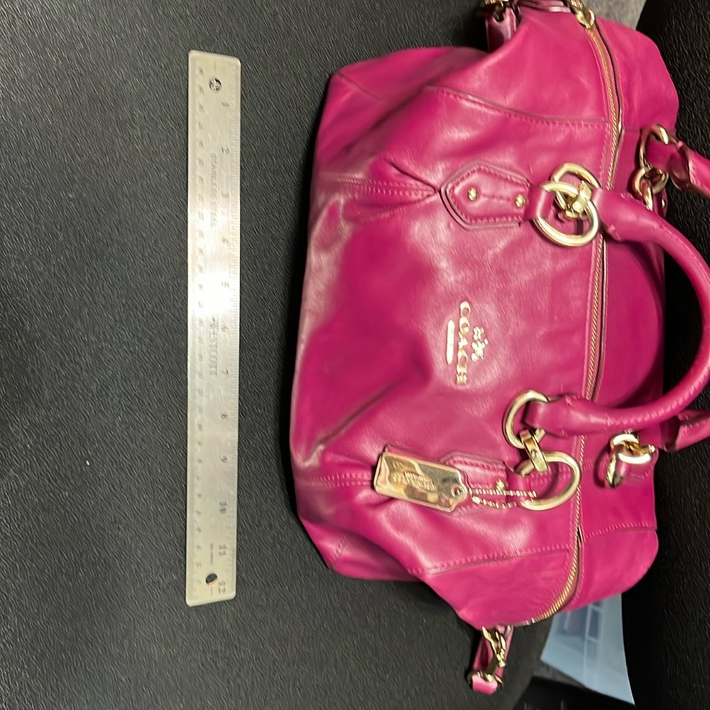 Coach Raspberry/fuscia Leather Satchel with shoulder strap.